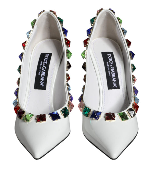 Dolce & Gabbana White Crystals Leather High Heels Pumps Shoes