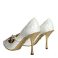 Dolce & Gabbana White Mary Jane Crystal Bow Pearl Pumps Shoes