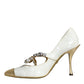 Dolce & Gabbana White Mary Jane Crystal Bow Pearl Pumps Shoes