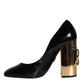 Dolce & Gabbana Black Gold Patent Leather Logo Heels Pumps Shoes