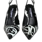 Dolce & Gabbana Black Graffiti Leather Slingback Heels Pumps Shoes