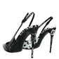 Dolce & Gabbana Black Graffiti Leather Slingback Heels Pumps Shoes