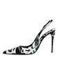 Dolce & Gabbana Black Graffiti Leather Slingback Heels Pumps Shoes