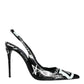 Dolce & Gabbana Black Graffiti Leather Slingback Heels Pumps Shoes