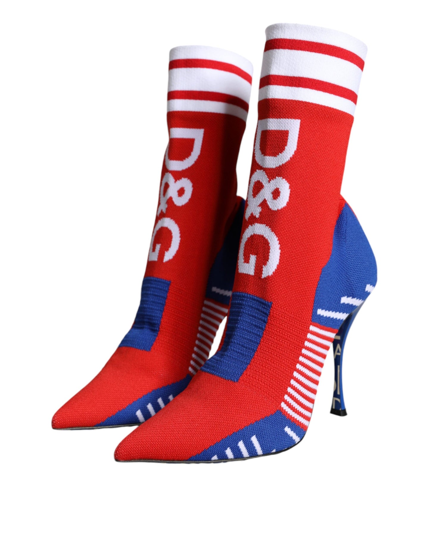 Dolce & Gabbana Red Blue Stretch Sock Style Ankle Boots Logo Shoes