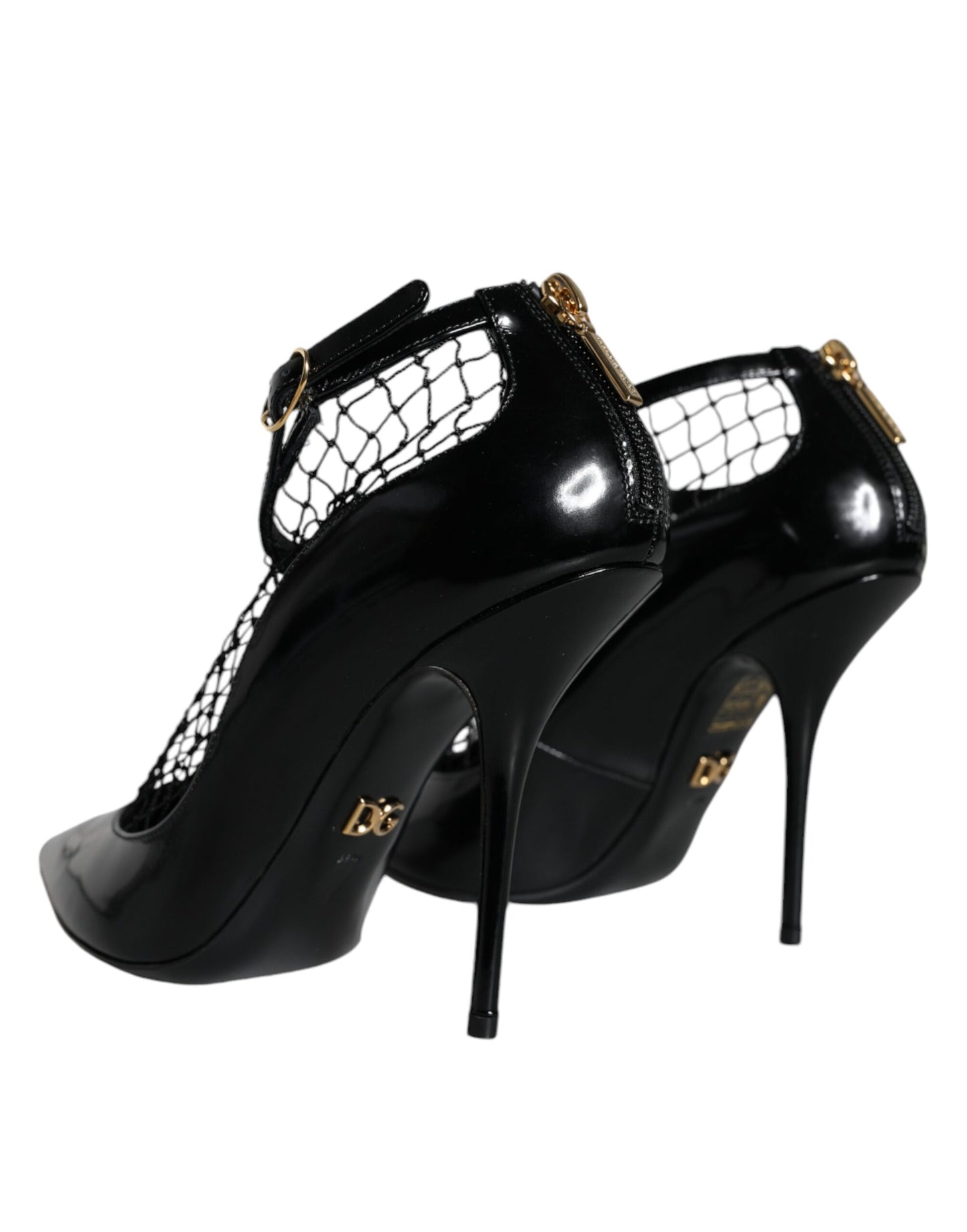 Dolce & Gabbana Black Mesh Patent Leather Heels Pumps Shoes