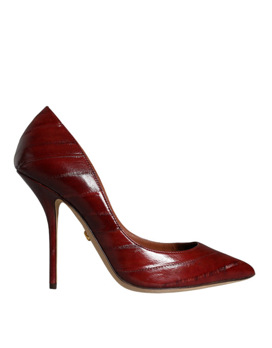 Dolce & Gabbana Dark Red Leather High Heels Pumps Shoes