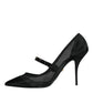 Dolce & Gabbana Black Mesh Mary Jane Crystal Heel Pumps Shoes