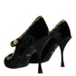 Dolce & Gabbana Black Mary Janes Velvet Gold Pumps Shoes