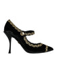 Dolce & Gabbana Black Mary Janes Velvet Gold Pumps Shoes