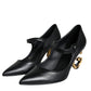 Dolce & Gabbana Black Leather Logo Heels Mary Janes Pumps Shoes