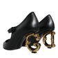 Dolce & Gabbana Black Leather Logo Heels Mary Janes Pumps Shoes