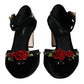 Dolce & Gabbana Black Velvet Roses Ankle Strap Pumps Shoes