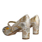 Dolce & Gabbana Gold Jacquard Crystal Mary Janes Pumps Shoes