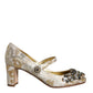 Dolce & Gabbana Gold Jacquard Crystal Mary Janes Pumps Shoes