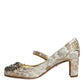 Dolce & Gabbana Gold Jacquard Crystal Mary Janes Pumps Shoes