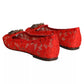 Dolce & Gabbana Red Lace Crystal Ballet Flats Loafers Shoes