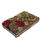 Dolce & Gabbana Maroon Gold Floral Jacquard Gold Frame Clutch Evening Purse Bag