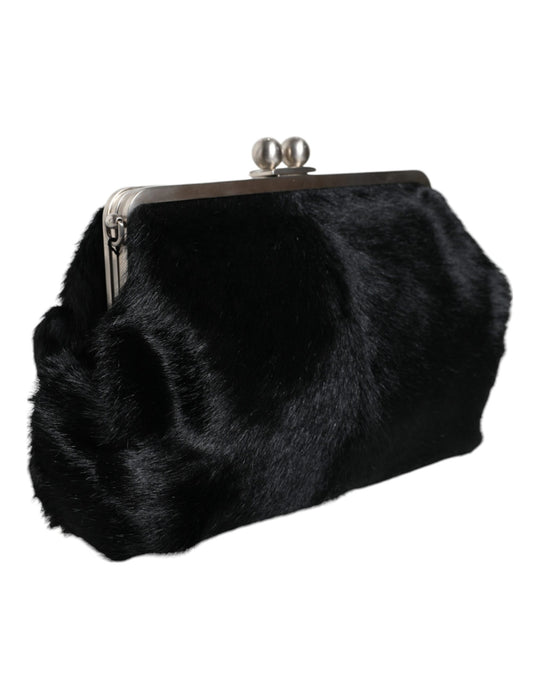 Dolce & Gabbana Black Fur Handbag Clutch Purse Pouch Bag