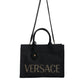 Versace Black Top Handle Canvas Leather Logo Crossbody Tote Bag