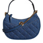 Versace Blue Quilted Denim Leather Top Handle Shoulder Bag