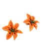 Dolce & Gabbana Orange Green Gold Brass Lily Flower Clip Floral Earrings