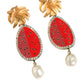 Dolce & Gabbana Red Watermelon Gold Brass Crystal Clip Dangling Earrings