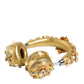 Dolce & Gabbana Gold Leather Floral Crystal Angel Headphones