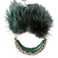 Dolce & Gabbana Green Gold Crystal Fur Headset Audio AUX Headphones