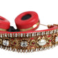 Dolce & Gabbana Red Nappa Leather Floral Crystal Headphone