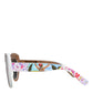 Dolce & Gabbana Multicolor Wood Crystal Brass Frame Floral Hand Paint Sunglasses