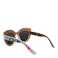 Dolce & Gabbana Multicolor Wood Crystal Brass Frame Floral Hand Paint Sunglasses