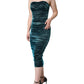 Dolce & Gabbana Green Silk Blend Satin Fitted Strapless Dress