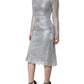 Dolce & Gabbana Silver Floral Lace Bodycon Sheath Midi Dress