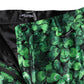 Dolce & Gabbana Green Clover Silk Satin High Waist Tapered Pants