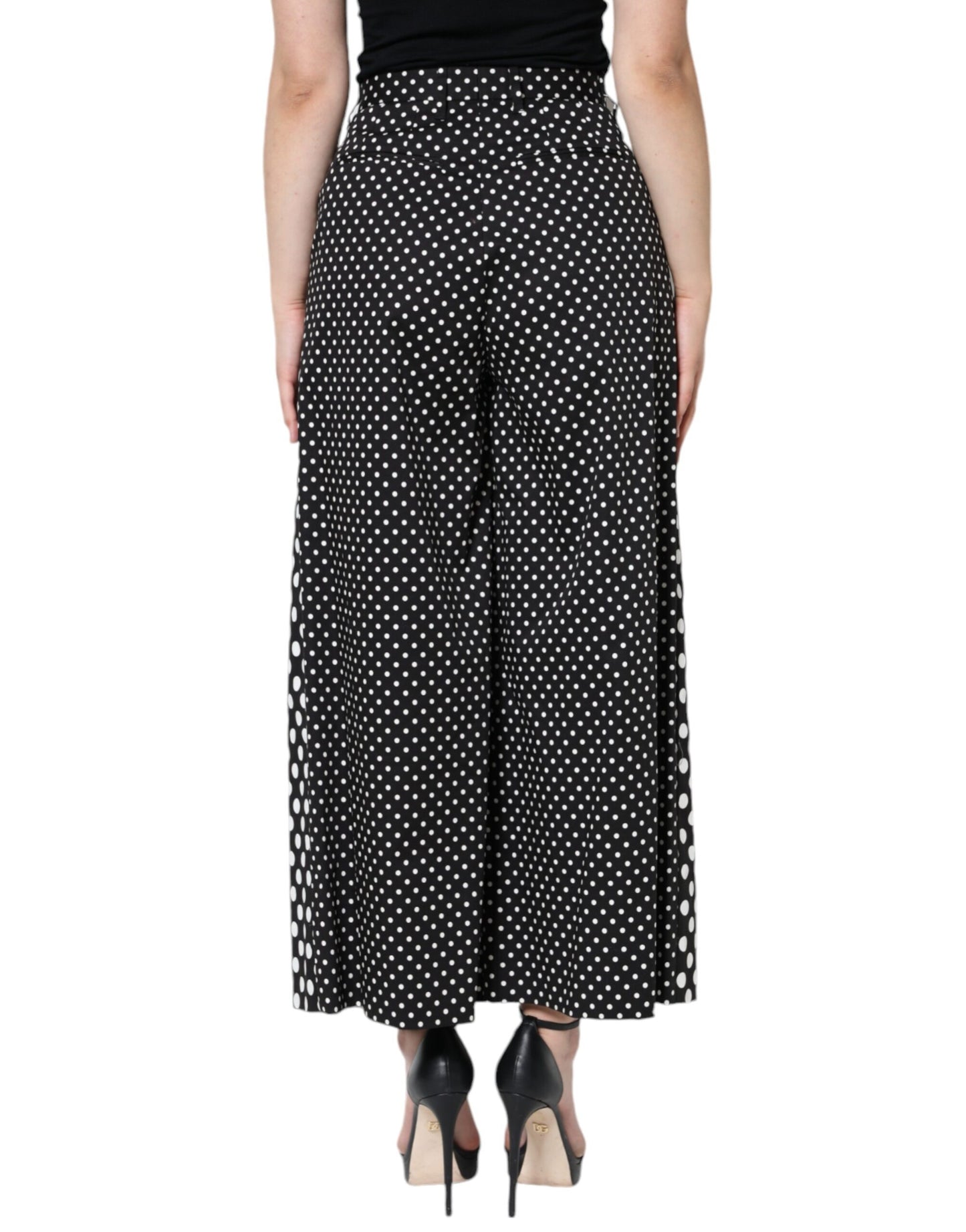 Dolce & Gabbana Black Patchwork High Waist Wide Leg Pants