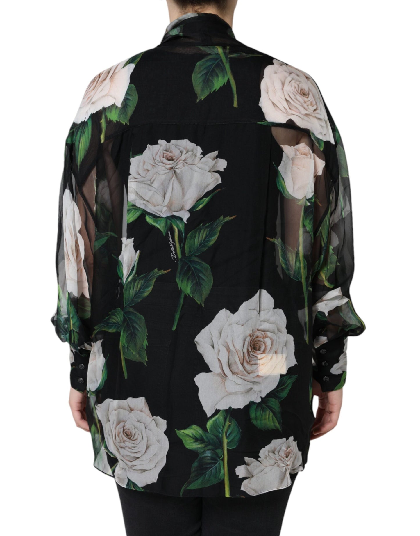 Dolce & Gabbana Black Floral Print Silk Cardigan Blouse Top