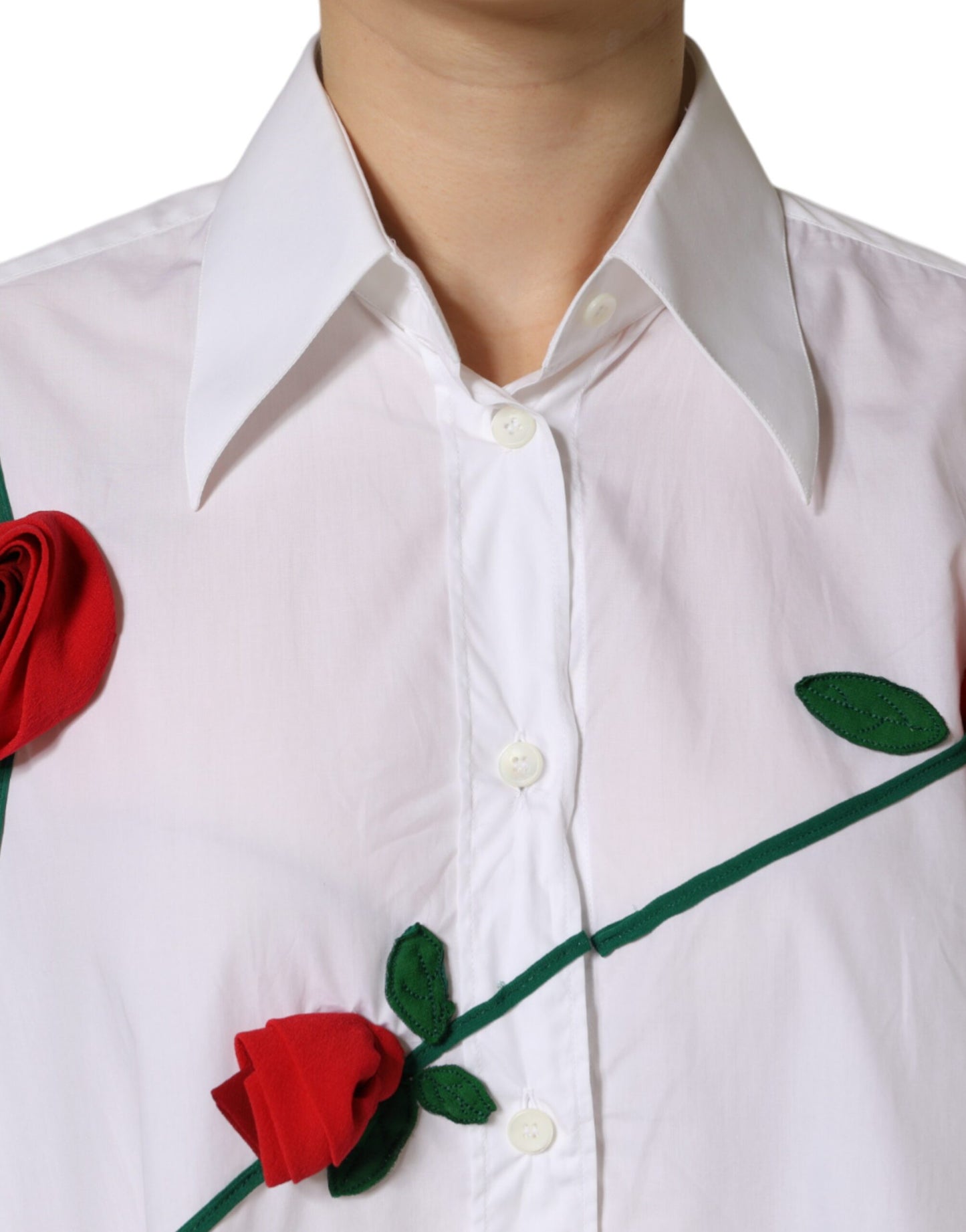 Dolce & Gabbana White Cotton Flower Applique Dress Shirt Top