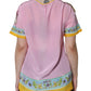 Dolce & Gabbana Pink Silk Araneine Siciliana Print Short Sleeves Top