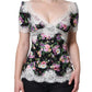 Dolce & Gabbana Black Floral Lace Short Sleeves Blouse Top