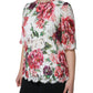 Dolce & Gabbana White Peony Lace Short Sleeves Blouse Top