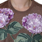 Dolce & Gabbana Brown Floral Applique Viscose Short Sleeve Top