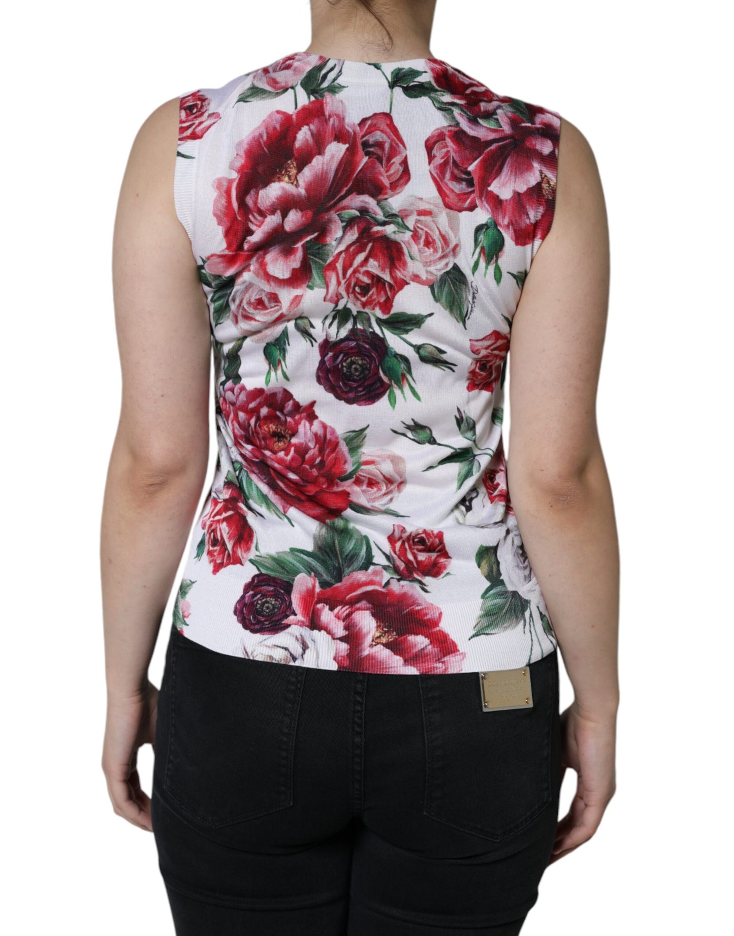 Dolce & Gabbana White Floral Lace Silk Sleeveless Tank Top