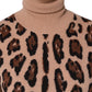 Dolce & Gabbana Beige Leopard Print Wool Turtleneck Top