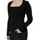 Dolce & Gabbana Black Long Sleeves Blouse Square Neck Top