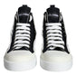 Dolce & Gabbana White Black Canvas Logo Mid Top Sneakers Shoes