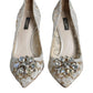 Dolce & Gabbana White Taormina Lace Crystal Heel Pumps Shoes