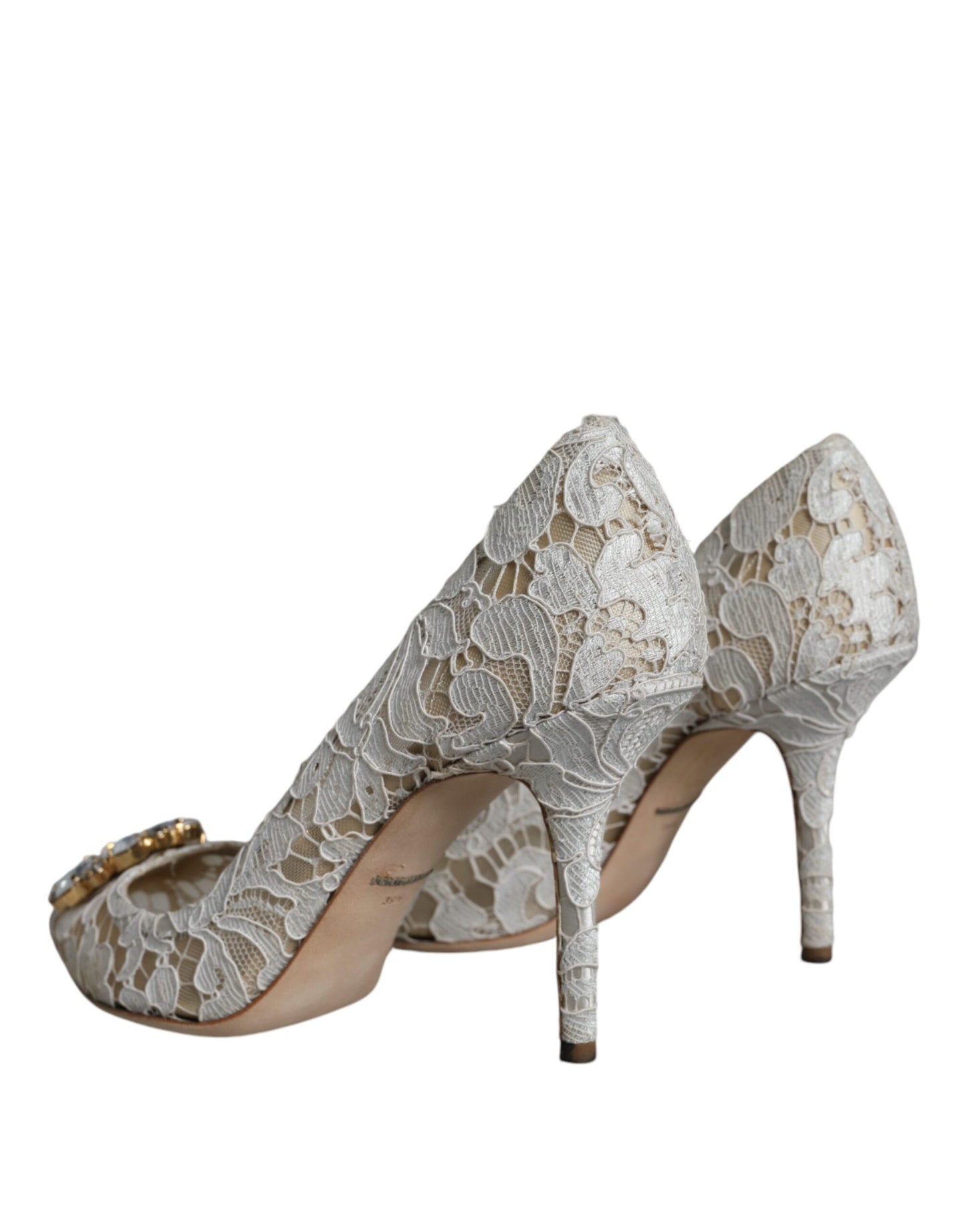 Dolce & Gabbana White Taormina Lace Crystal Heel Pumps Shoes