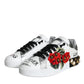 Dolce & Gabbana White Leather Floral Studded Sneakers Shoes