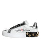 Dolce & Gabbana White Leather Floral Studded Sneakers Shoes